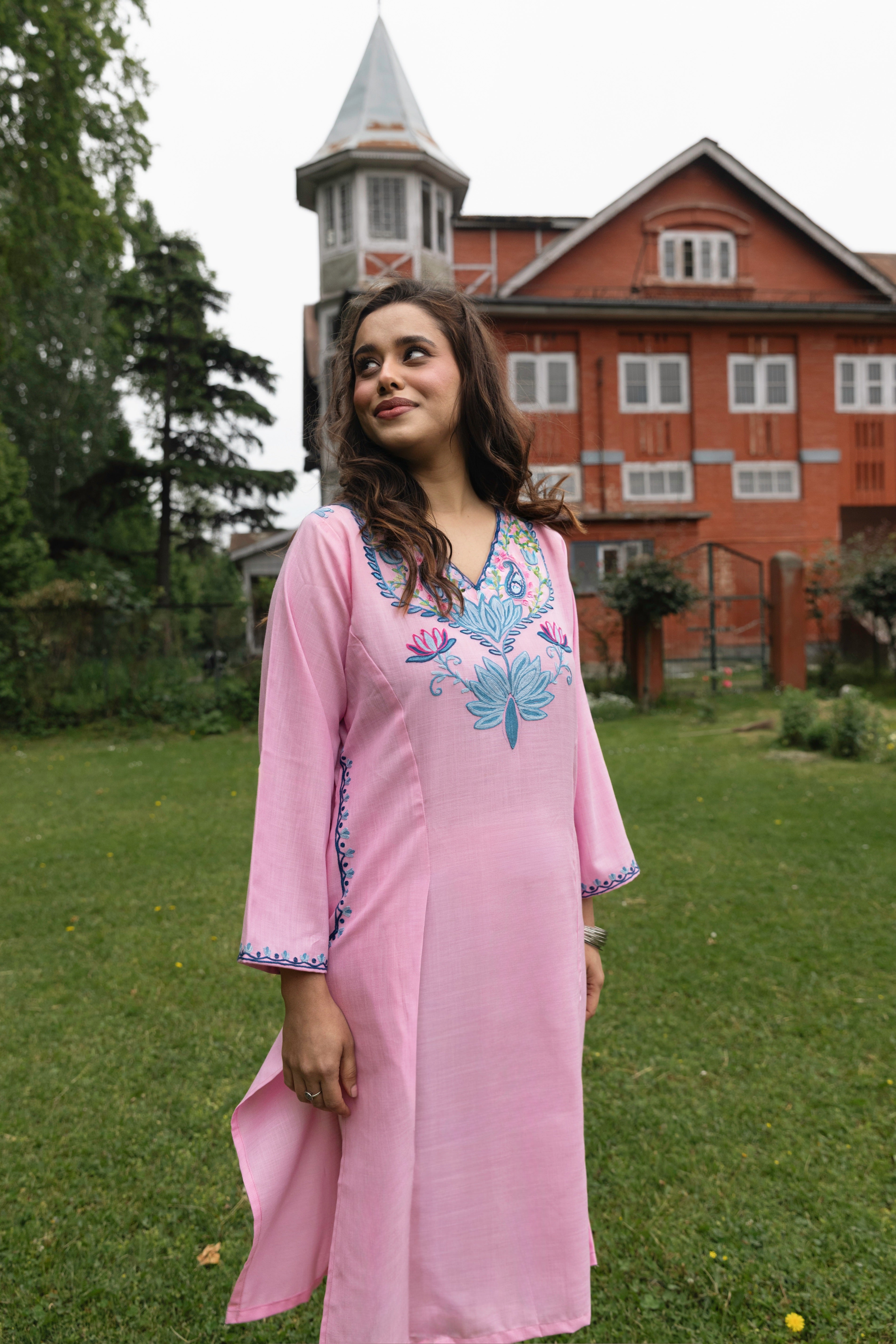 Powder Pink Cotton Pheran
