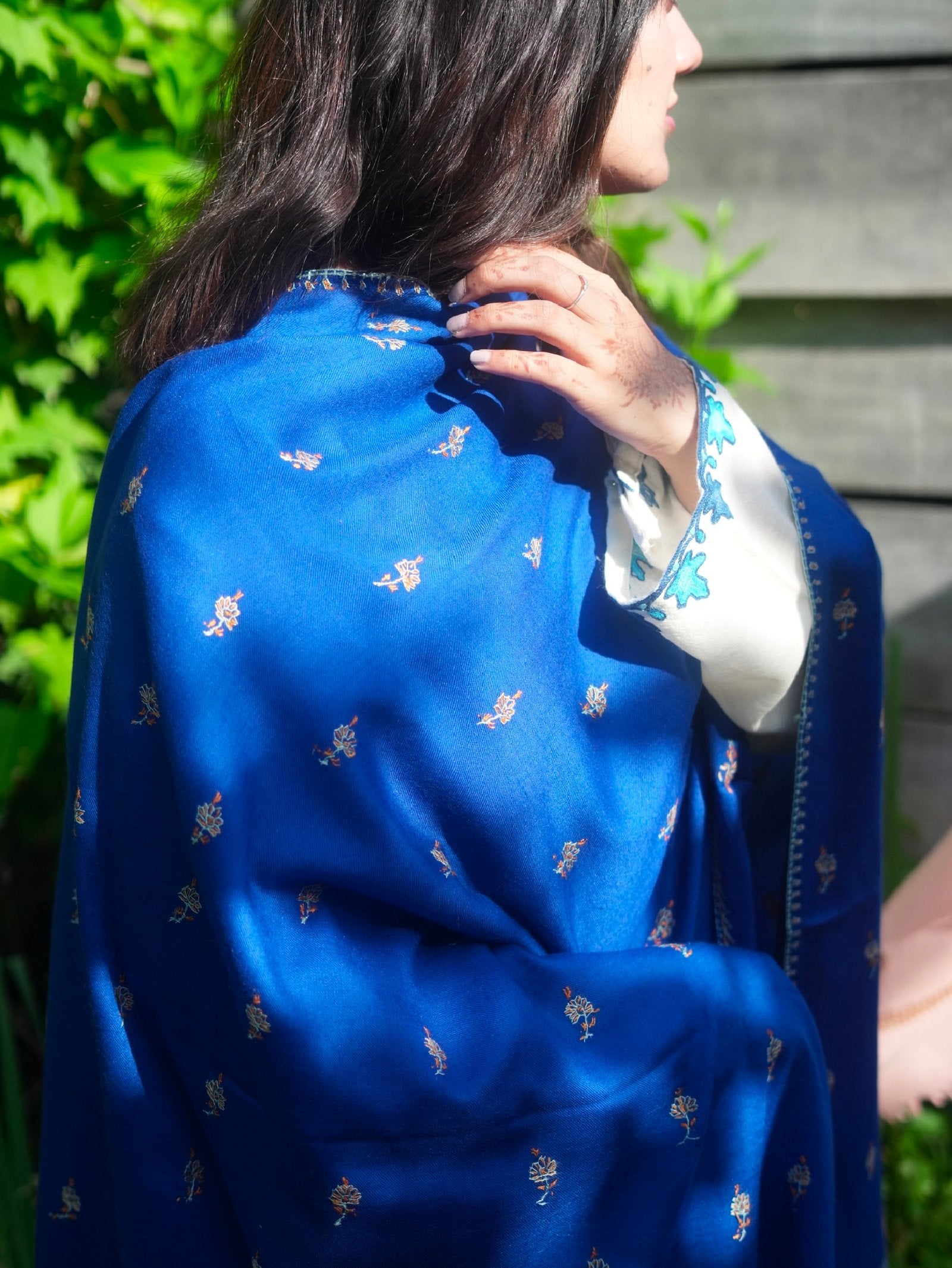 Royal Blue Embroidered Woollen Stole