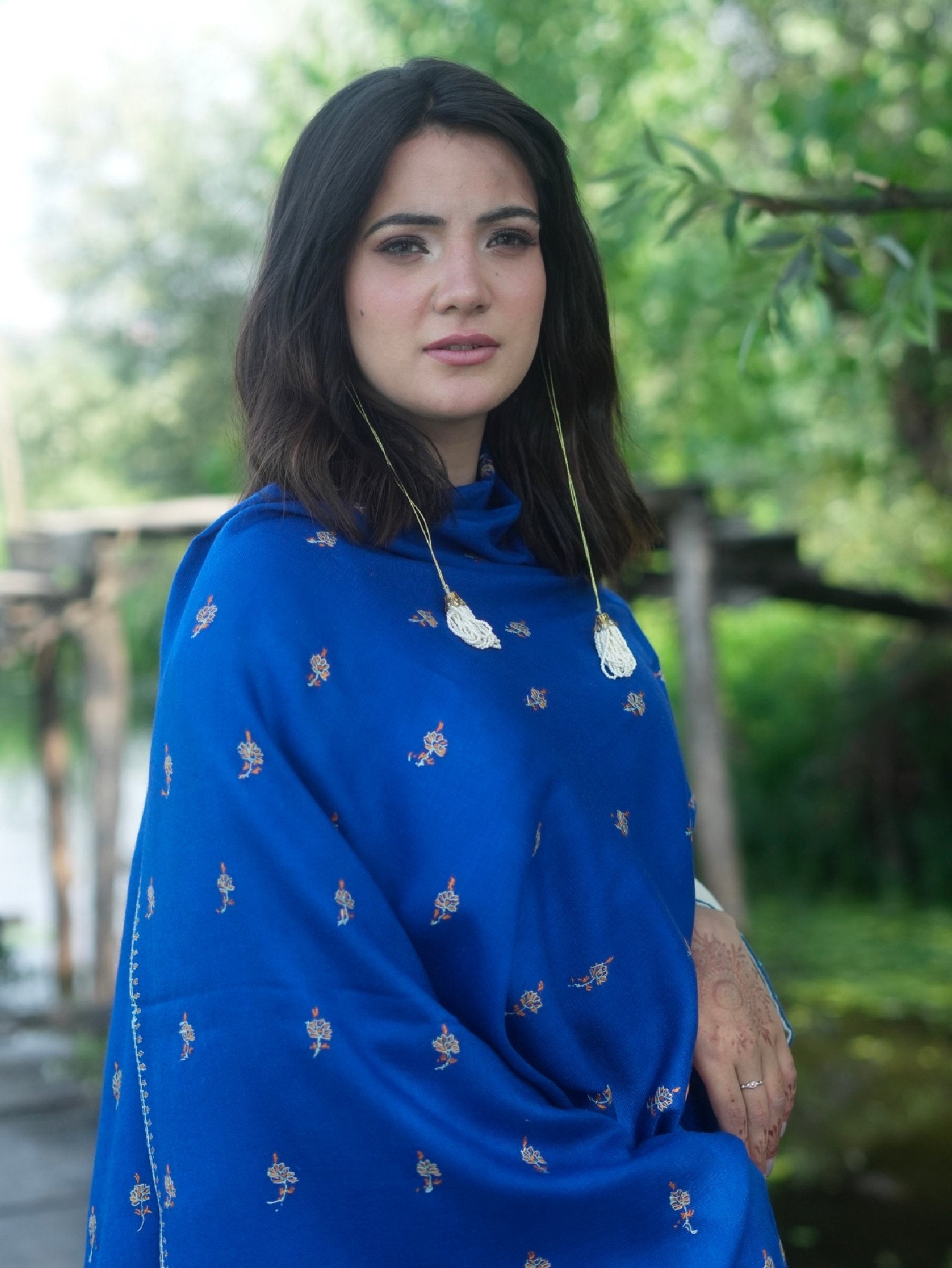 Royal Blue Embroidered Woollen Stole