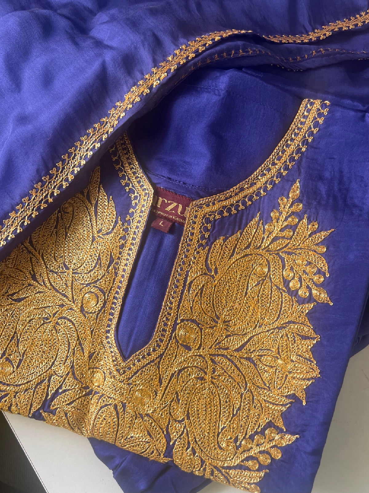 Hand Embroidered Kashmiri Tilla Blue Suit Set — Made to Order